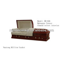 mahogany veneer wooden casket with adjustable bed